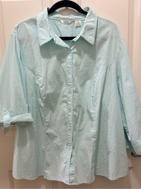Rider’s Cotton Women’s Button Down Blouse Shirt Slimming Pleated Workwear 2X GUC